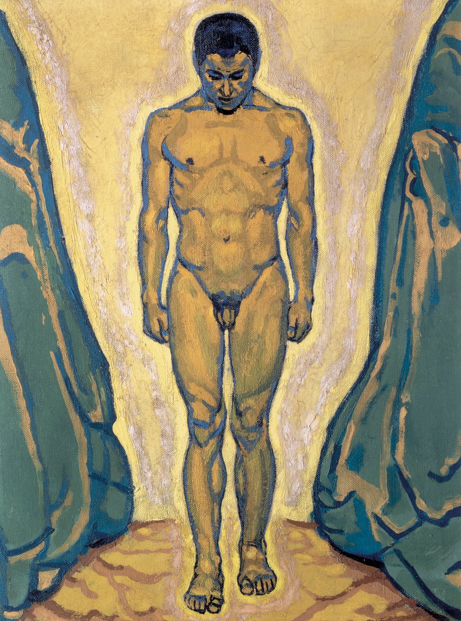 Stehender Jüngling - Staande jongeman ... (olieverf op doek) door Koloman Moser