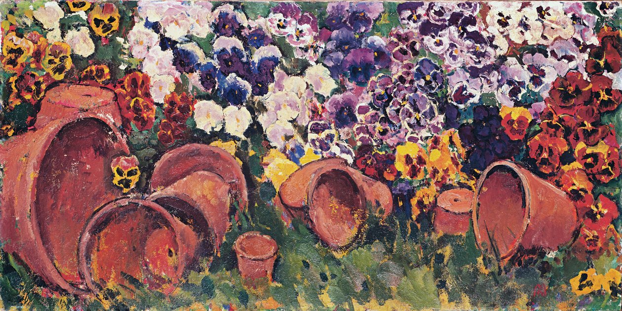 Viooltjes met bloempotten - Viooltjes met bloempotten ... (olieverf op doek) door Koloman Moser
