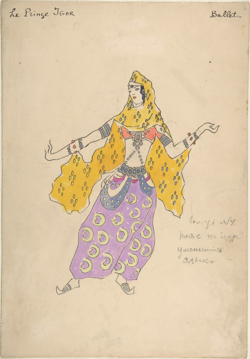 Polovtsiaans meisje. Kostuumontwerp voor de opera Prins Igor door A. Borodin door Konstantin Alekseevich Korovin