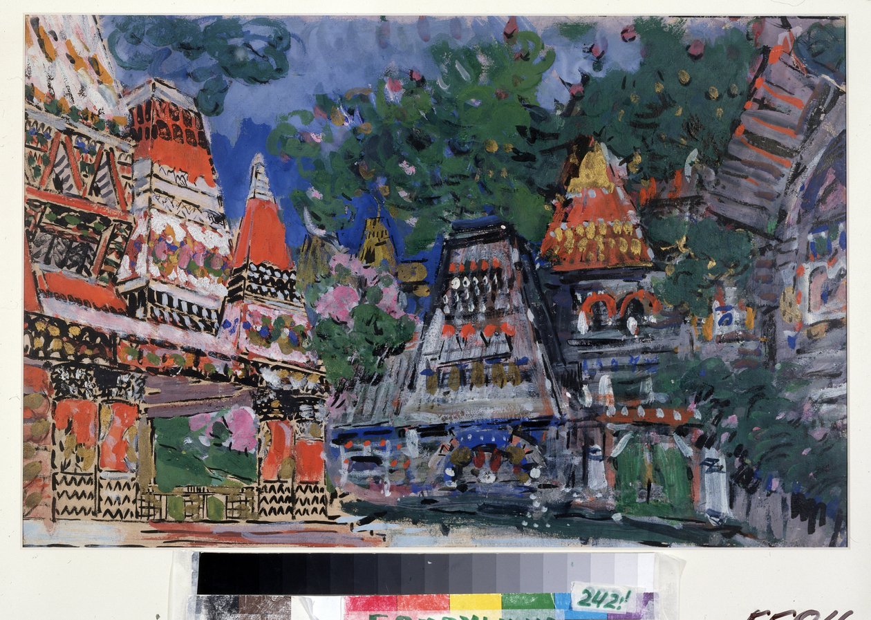 Decorontwerp voor de opera De Gouden Haan van N. Rimsky Korsakov door Konstantin Alekseevich Korovin