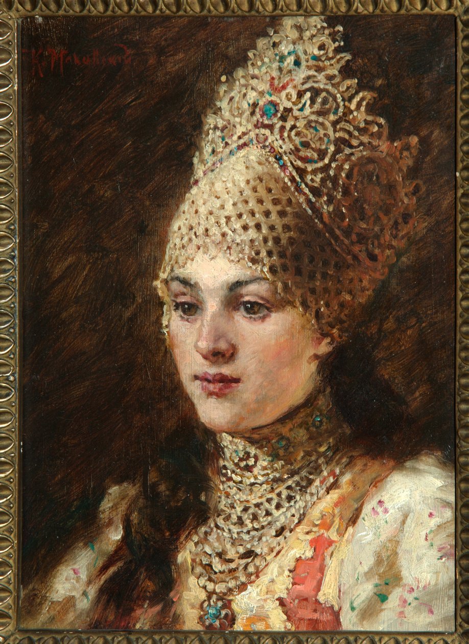 Boyarvrouw - Schilderij van Konstantin Yegorovich Makovsky, olie op doek, circa 1890 door Konstantin Egorovich Makovsky