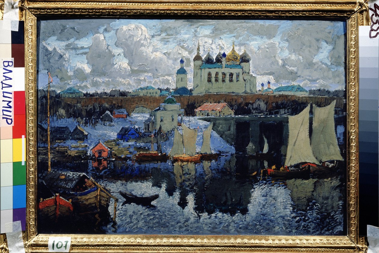 De brug in Novgorod door Konstantin Ivanovich Gorbatov
