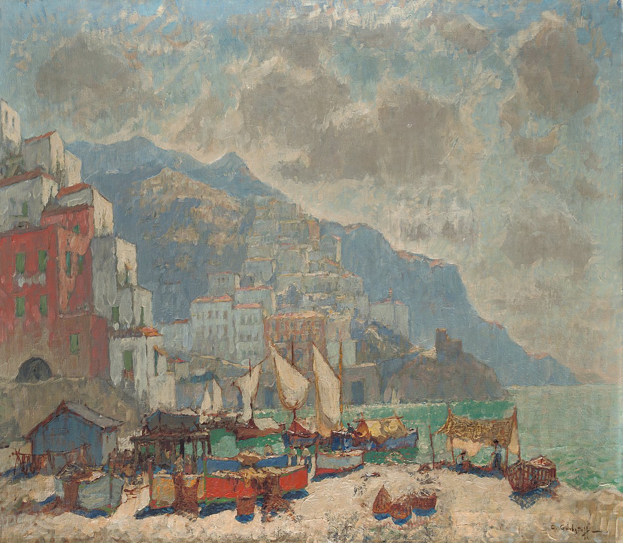 Uitzicht op Amalfi in het ochtendlicht door Konstantin Ivanovich Gorbatov