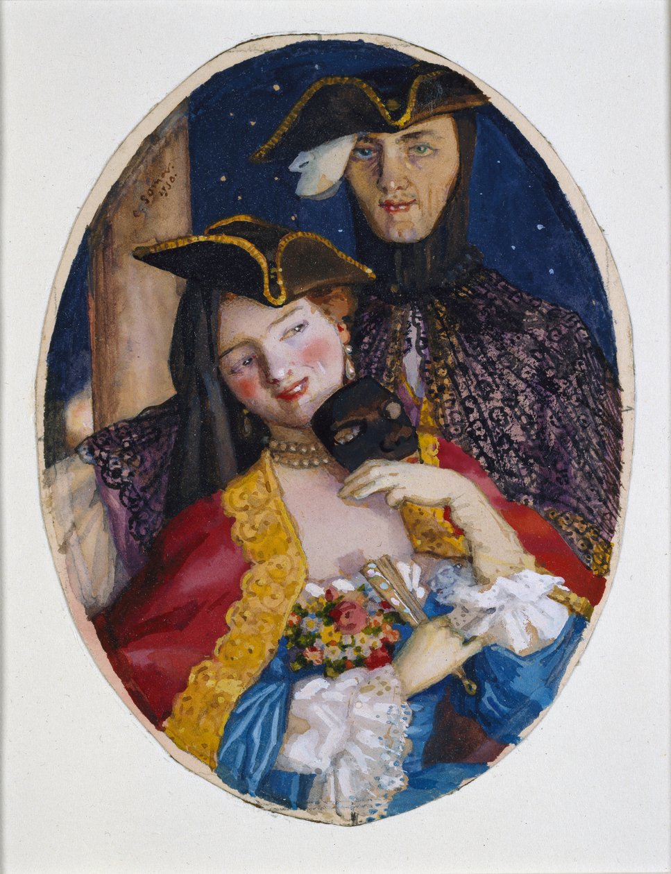Koppel gekleed voor een Venetiaans carnaval, 1930 door Konstantin Somov