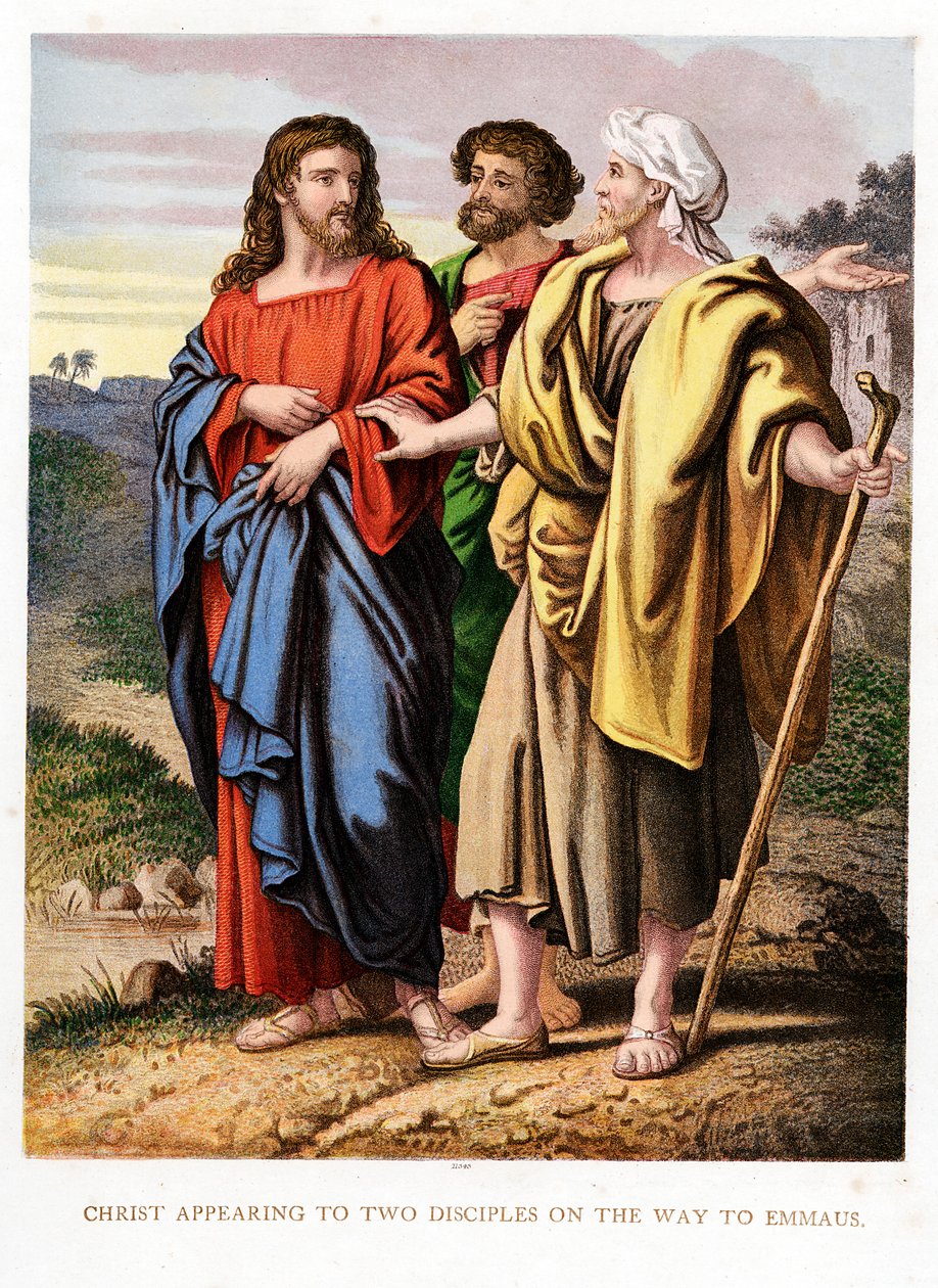 Christus verschijnt aan de twee discipelen op de weg naar Emmaüs, ca. 1860 door Kronheim and Co