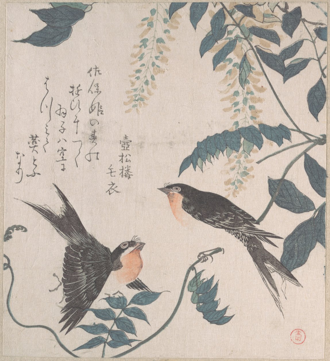 Zwaluwen en blauweregen door Kubo Shunman