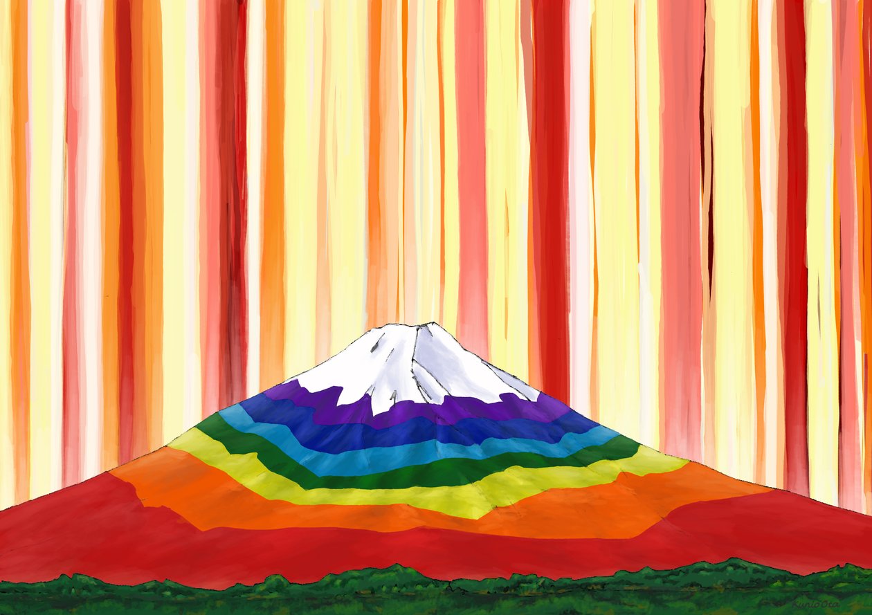 Regenboogkleurige Mt. Fuji in het licht #1, 2023 door Kunio Ota