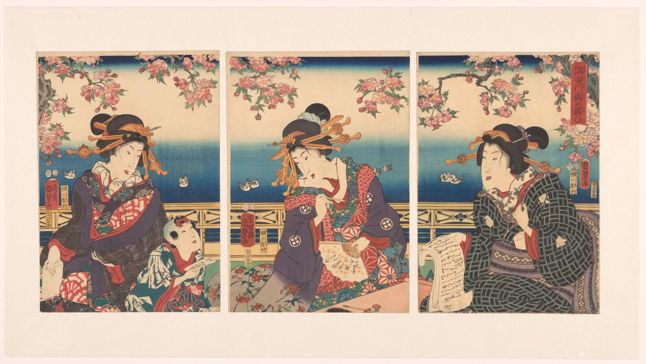 Voorspoed in de bergen langs de Sumida rivier door Kunisada (II) , Utagawa