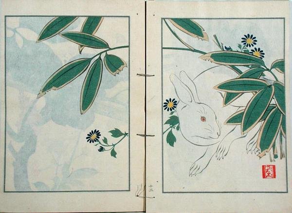 Het Konijn, uit een verzameling van het werk van de kunstenaar uitgegeven door Kobyashi Bunscichi in 1901 door Kurokawa Yasusada Kigyoku