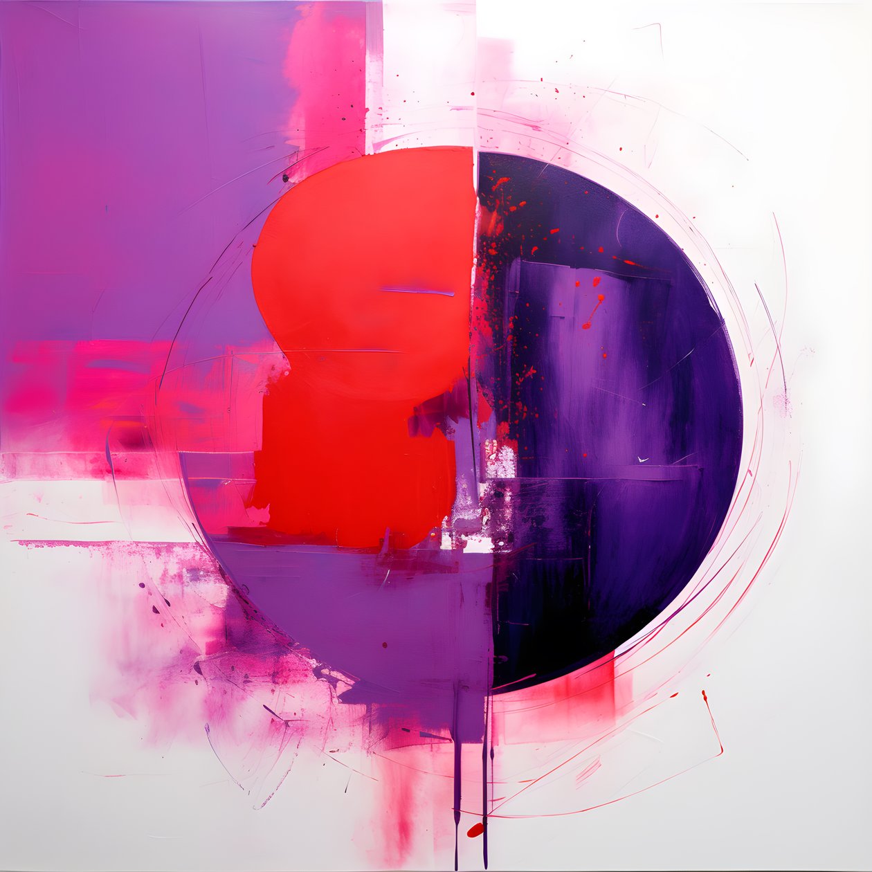 Abstract schilderij van een paarse cirkel en een rode cirkel 2 door Kurt Heppke