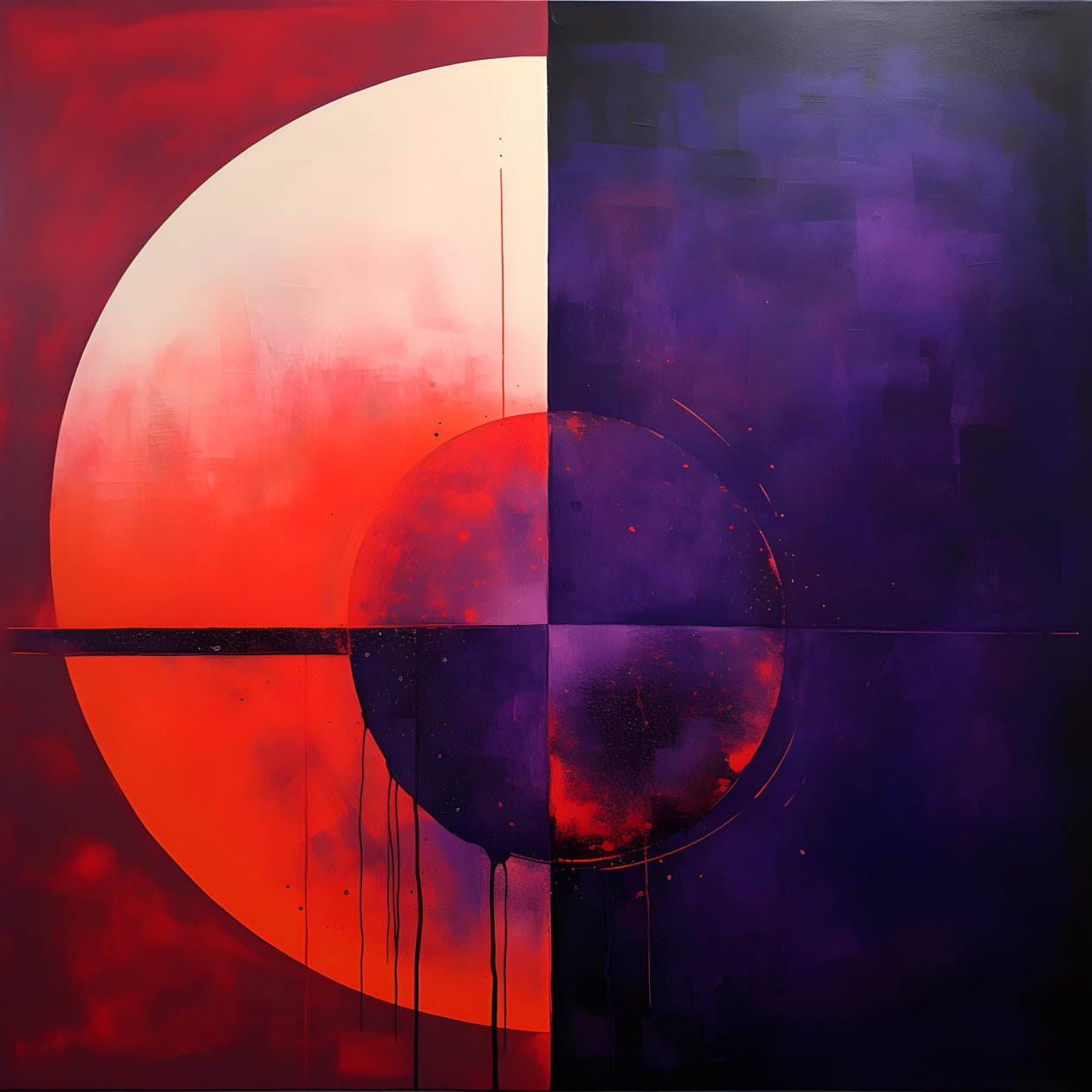 Abstract schilderij van een paarse cirkel en een rode cirkel 3 door Kurt Heppke