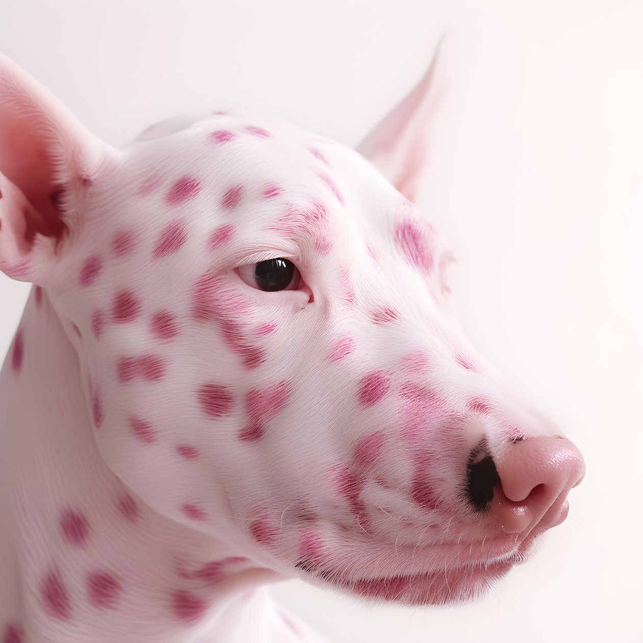 Fascinerende close-up van een roze varken met witte dalmatiërvlekken in moirépatroon door Kurt Heppke