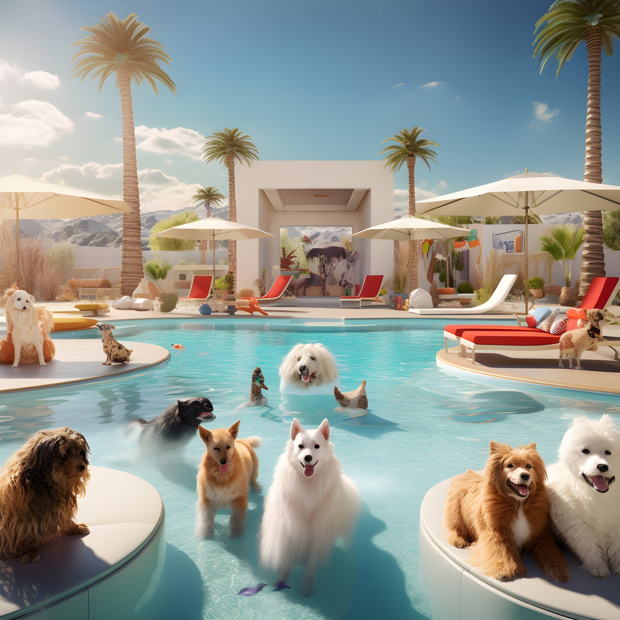 Honden-poolparty in Palm Springs 1 door Kurt Heppke
