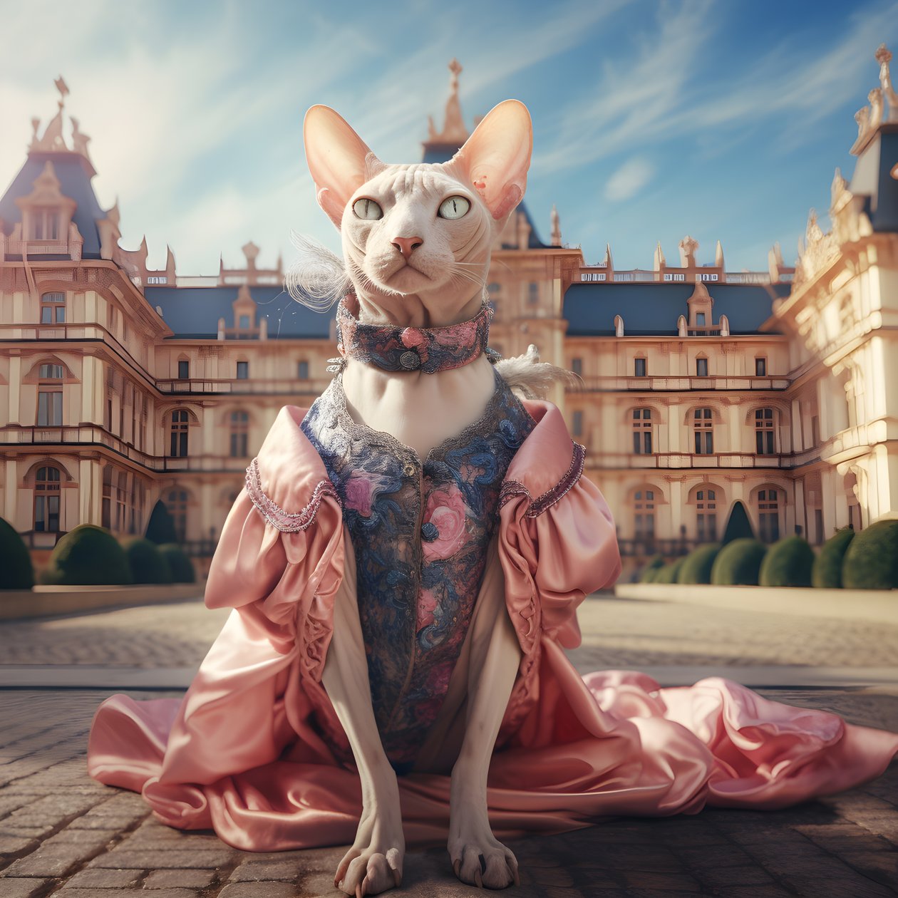 Sphynx-kat in baljurk voor de achtergrond van een prachtig paleis in middeleeuwse stijl 1 door Kurt Heppke