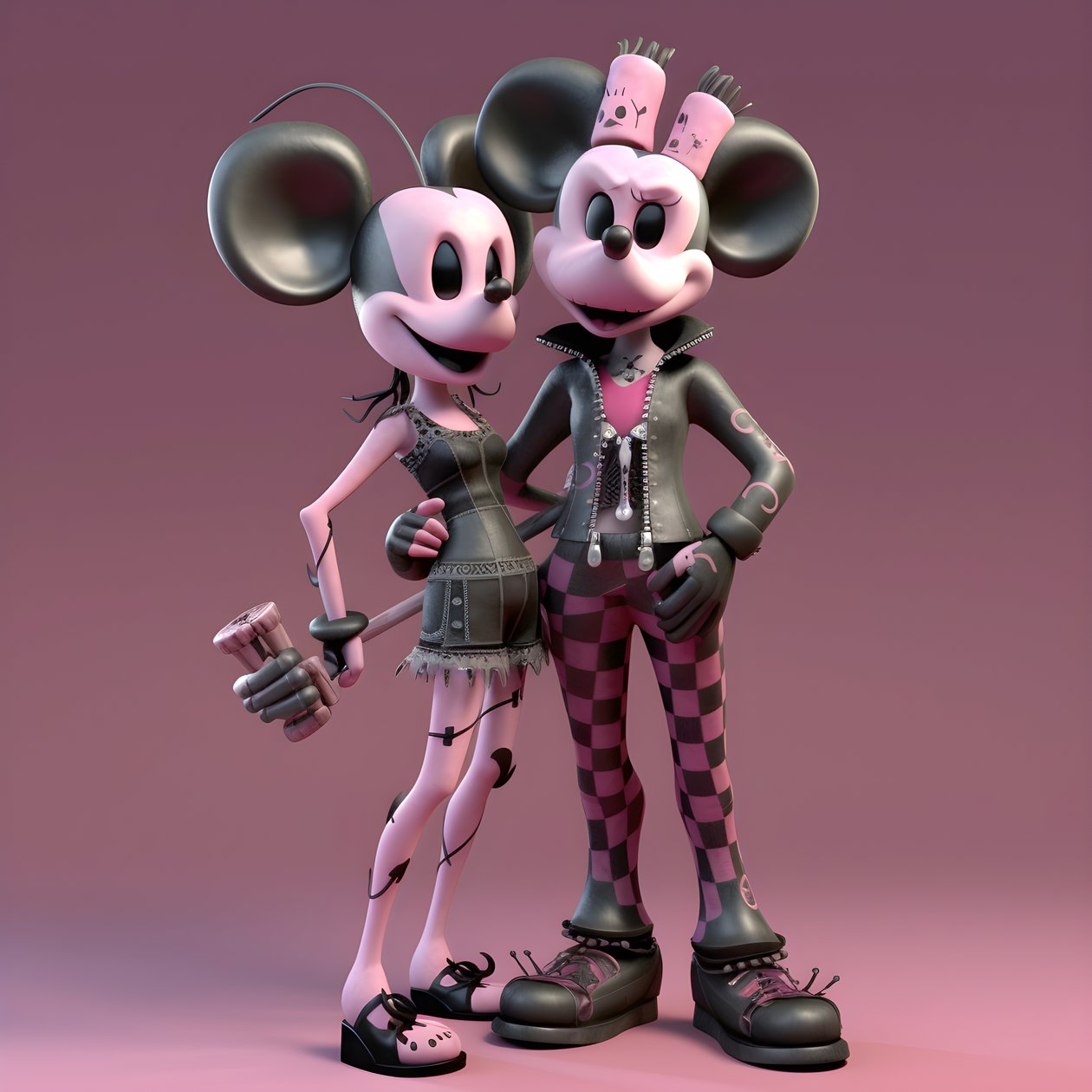 Nachtmerrie voor kerstmis punk roze Minnie en Mickey Mouse door Kurt Heppke