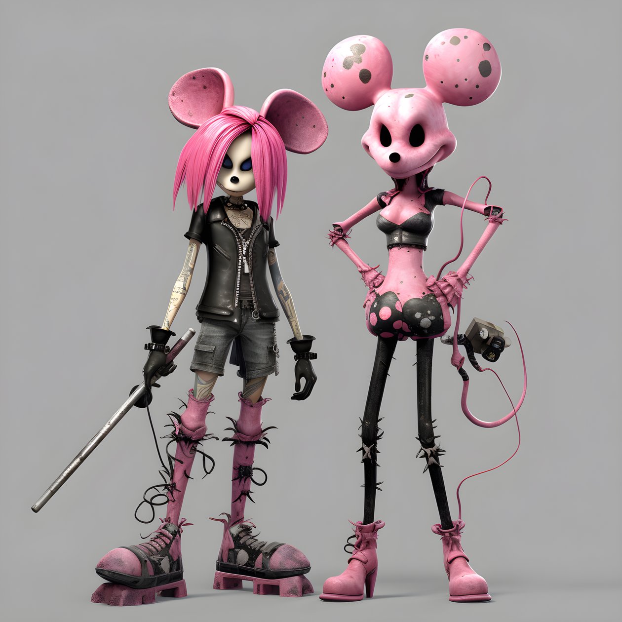 Nachtmerrie voor kerstmis punk roze Minnie en Mickey Mouse door Kurt Heppke