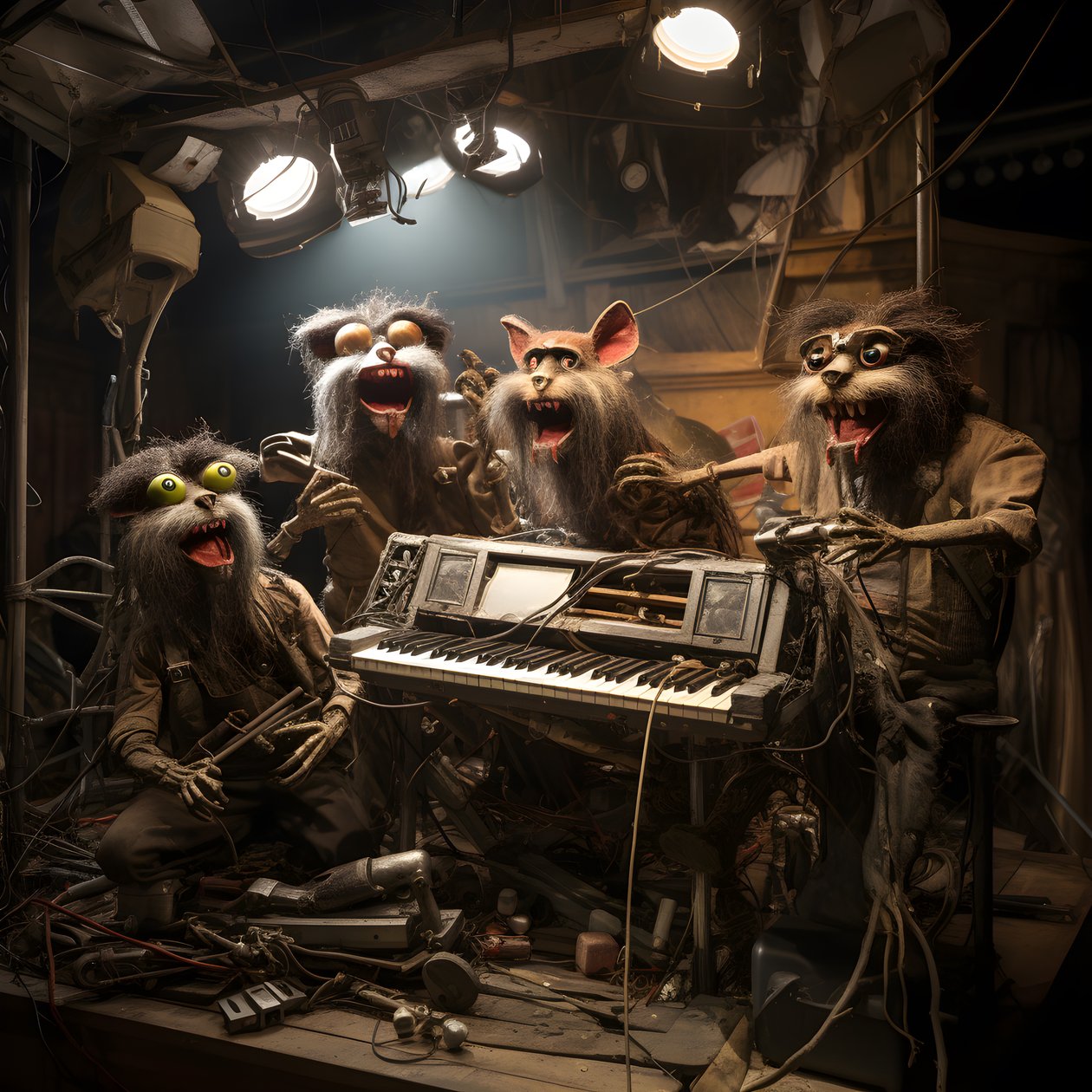 enge, harige, kapotte dierlijke animatronics die muziek uitvoeren op een podium 4 door Kurt Heppke