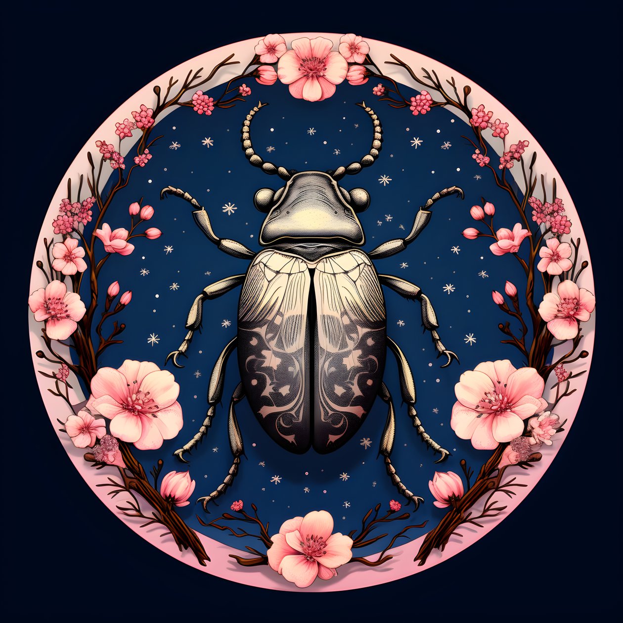 een illustratie van een geïllustreerde kever met paddenstoelen op de achtergrond 1 door Kurt Heppke