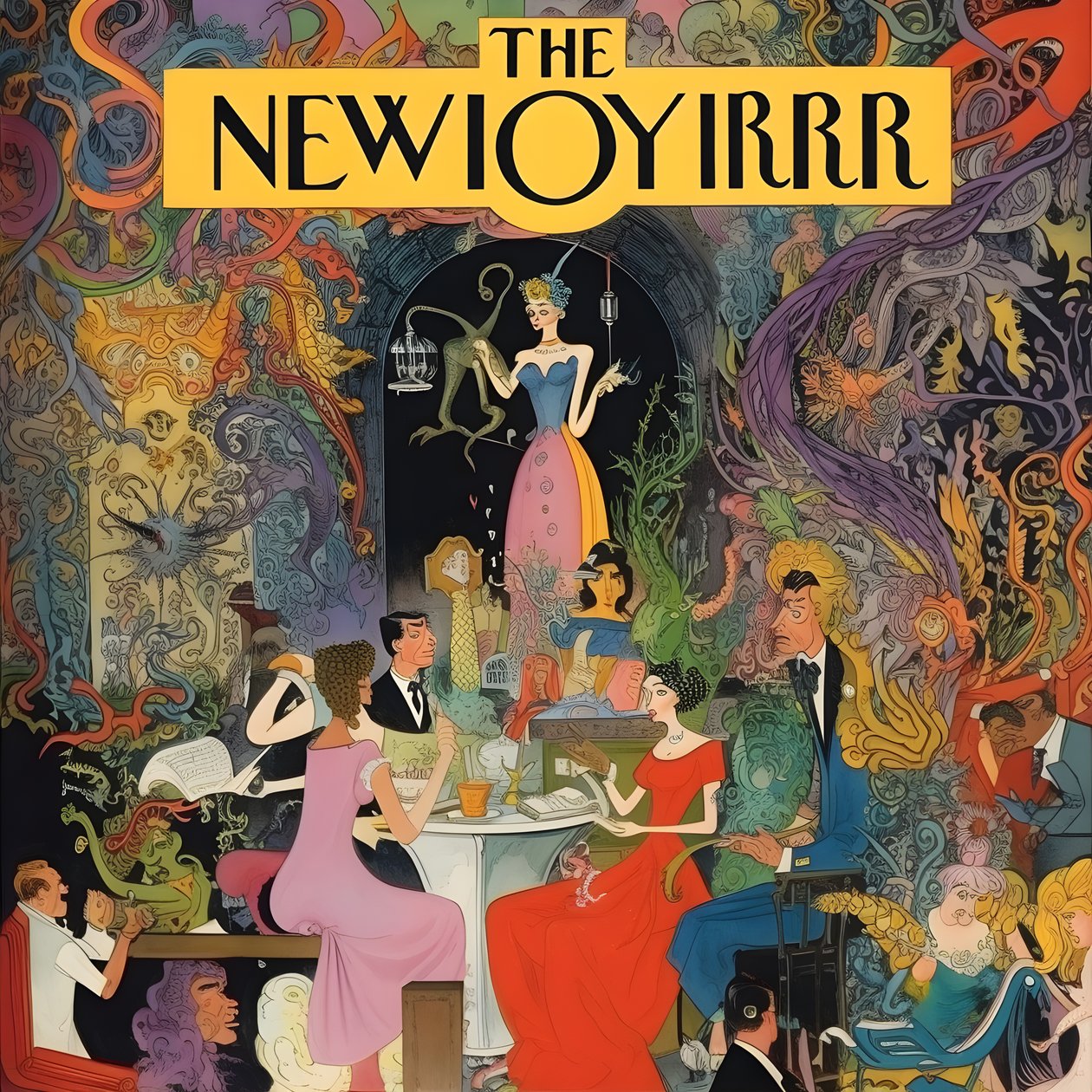 Kleurrijke New Yorker cover vintage cartoon grap 3 door Kurt Heppke