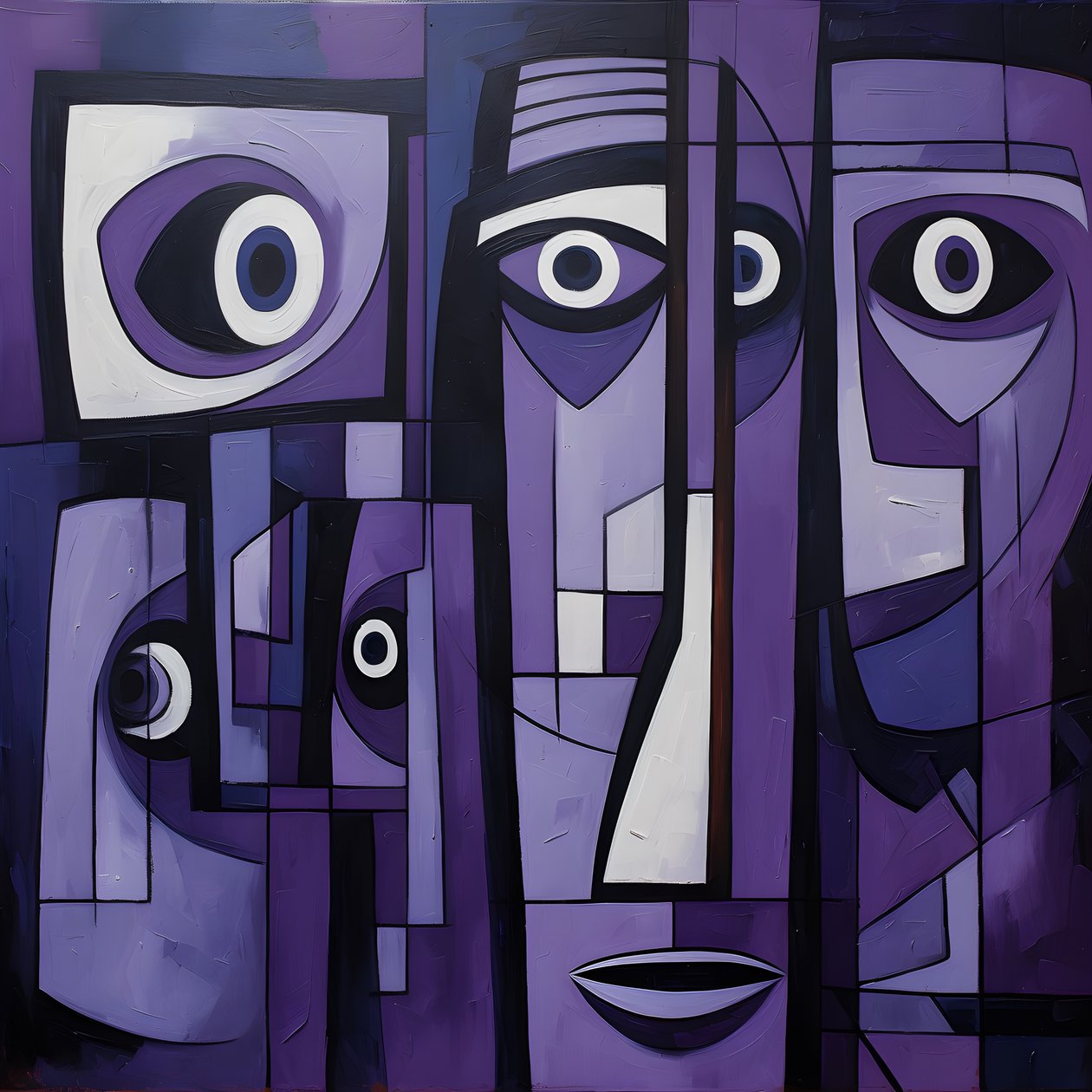 Paarse en grijze geometrische schilderij met paars oog 4 door Kurt Heppke