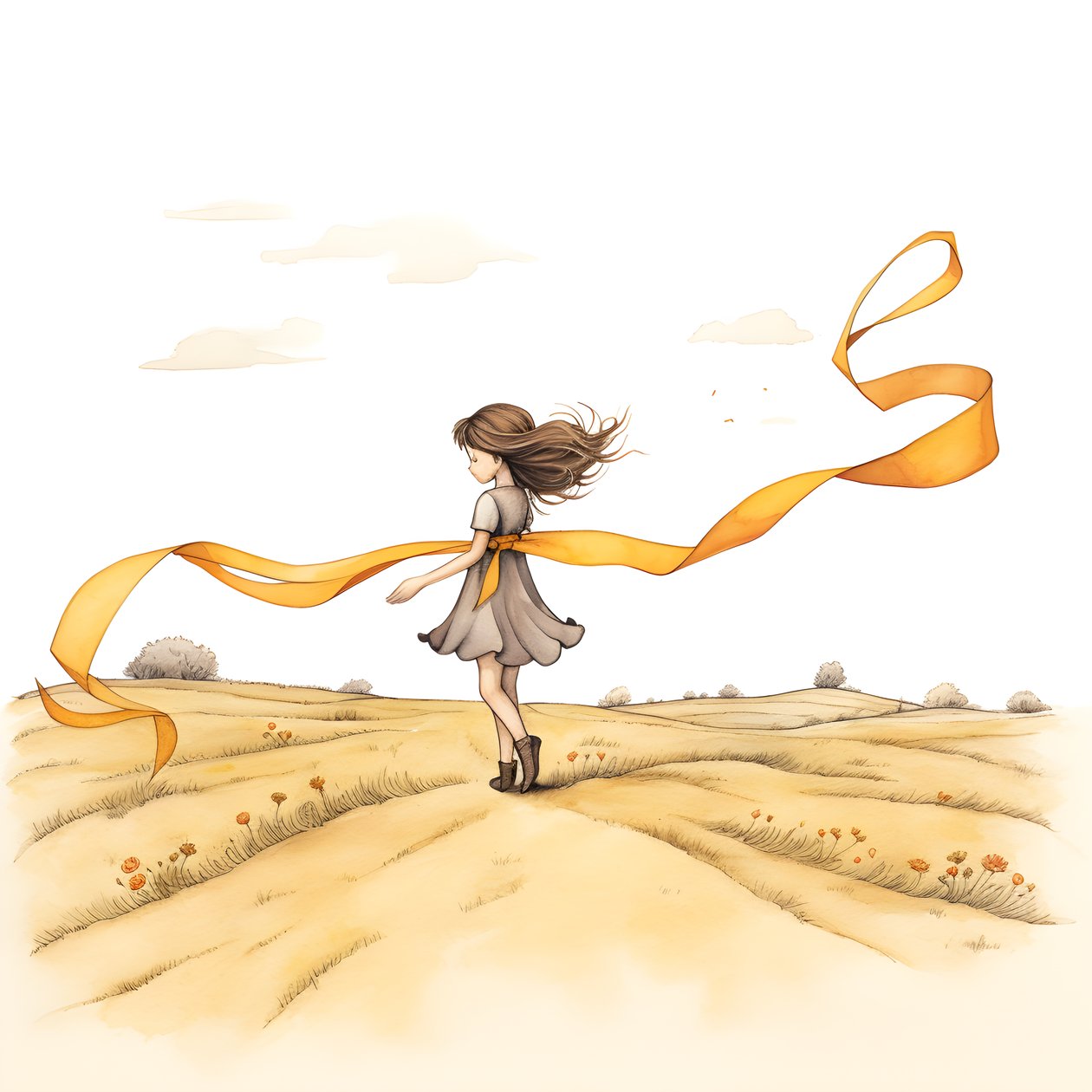 Naïeve tekening van een meisje met een lint dat danst 1 door Kurt Heppke