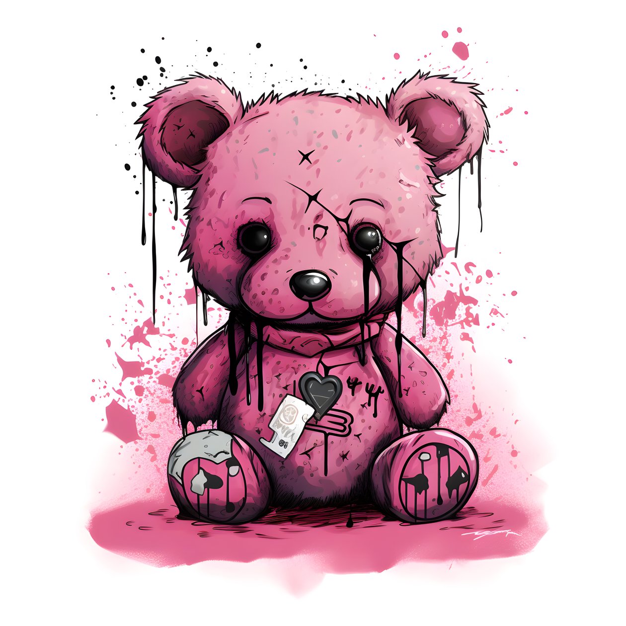 roze unisex-teddybeer met een bruin tatoeage op het voorhoofd 2 door Kurt Heppke