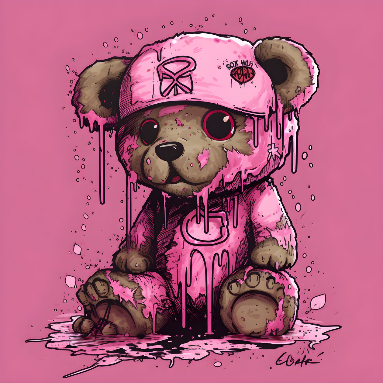 roze unisex-teddybeer met een bruin tatoeage op het voorhoofd 4 door Kurt Heppke