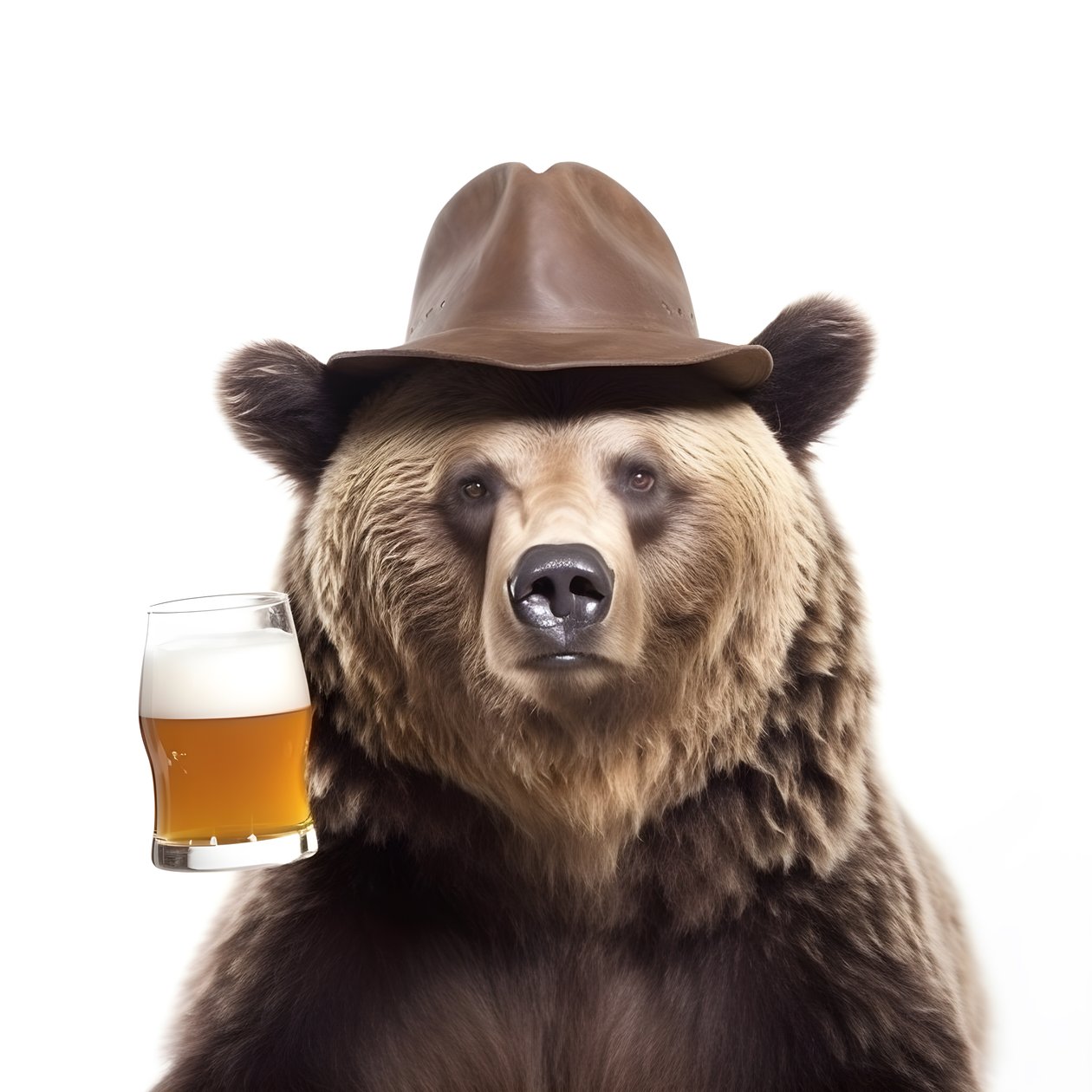 een beer met een hoge hoed en een bierpul van voren en van opzij op een witte achtergrond 2 door Kurt Heppke