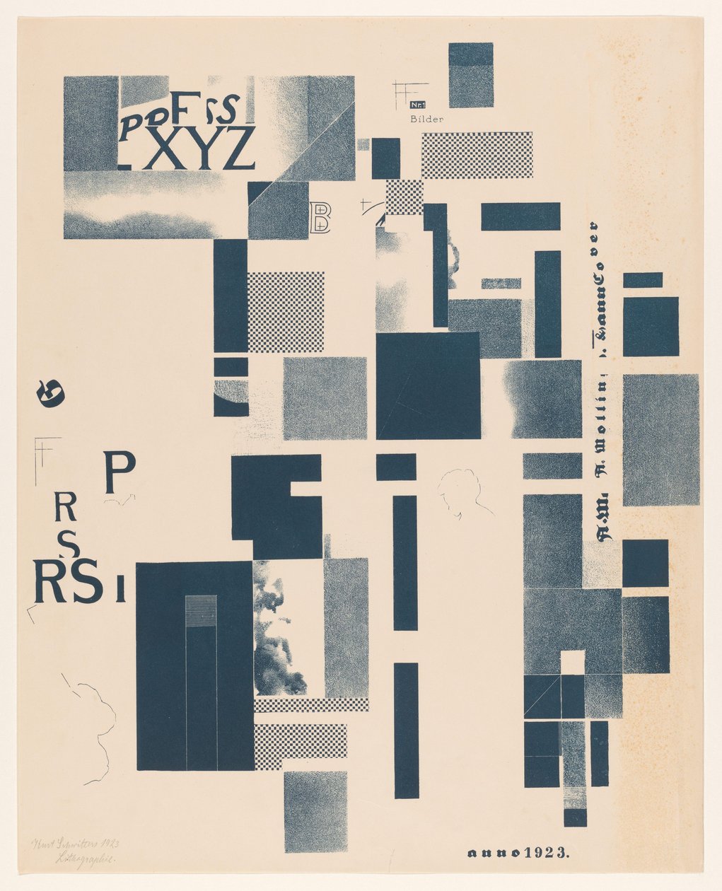 Compositie met typografische elementen door Kurt Schwitters (signed by artist)