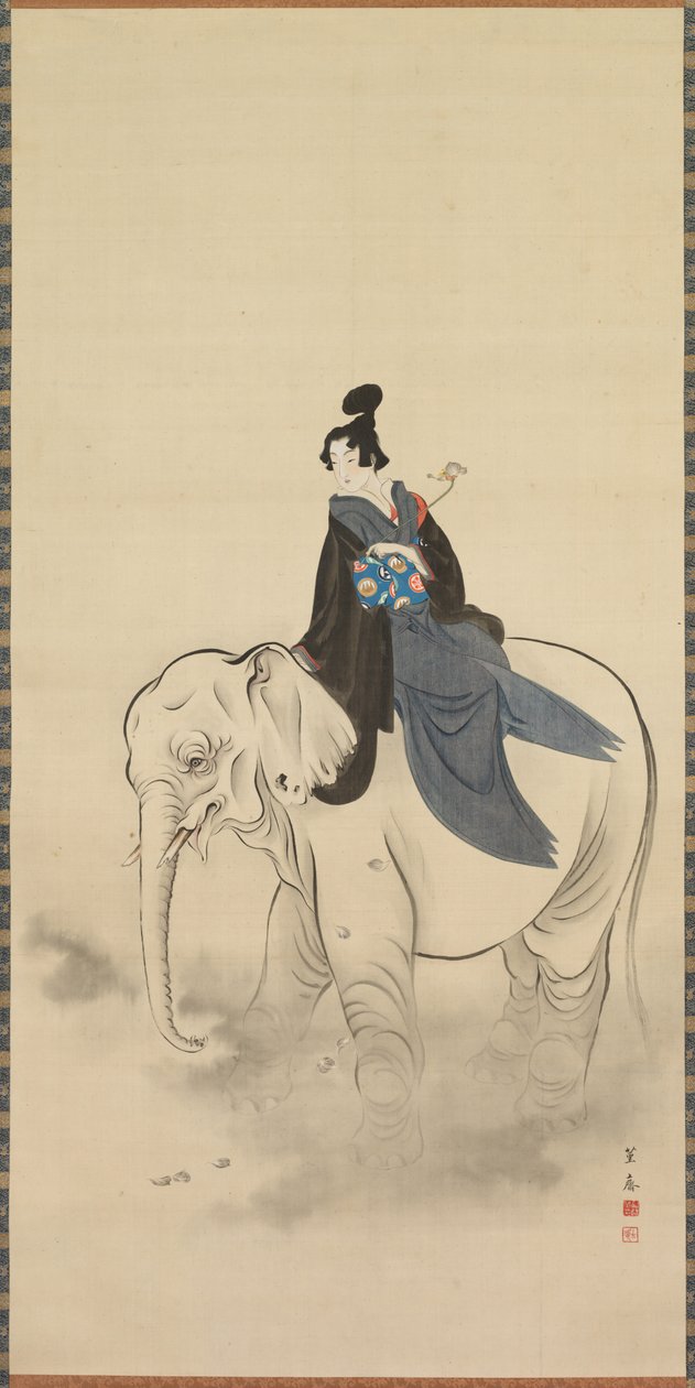 Courtisane die een Olifant Berijdt Parodie van de Bodhisattva Fugen, 19e eeuw door Kuwagata Keisai