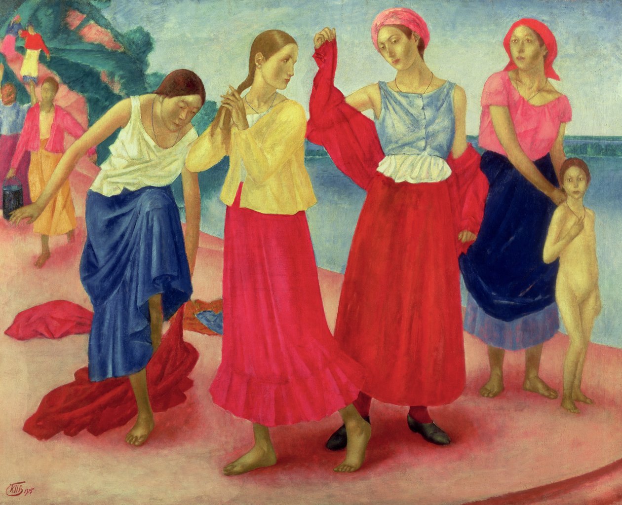 Jonge vrouwen aan de Wolga, 1915 door Kuzma Sergeevich Petrov Vodkin