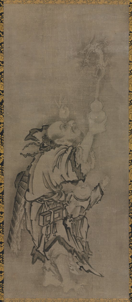 Hotei met Daoïstische onsterfelijken: Onsterfelijke met kalebas en draak door Kyūseki Tomonobu