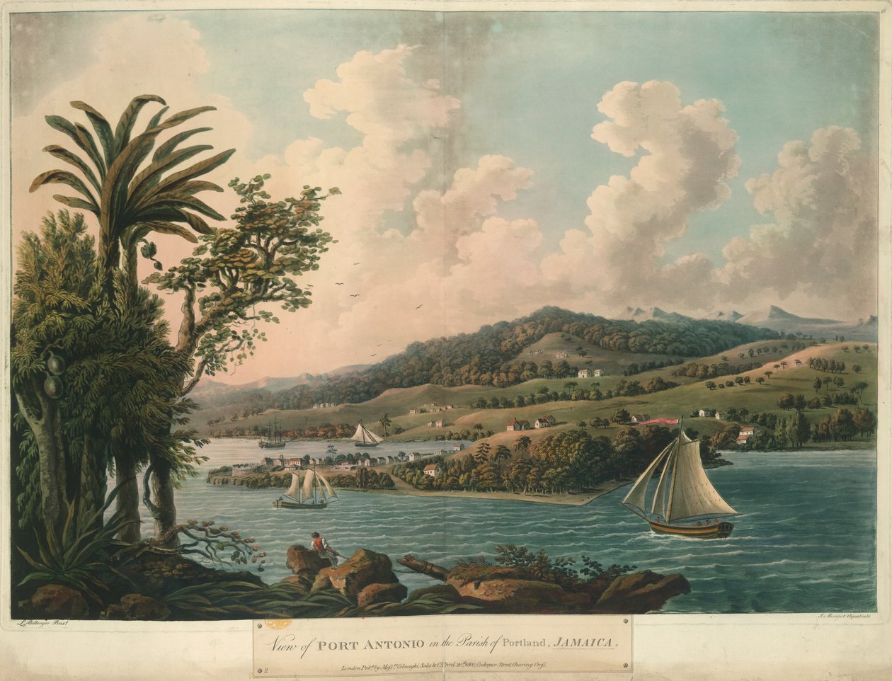 Port Antonio, uit Six Views in the Island of Jamaica, lithografie door I. Merigot door L. (after) Bellenger