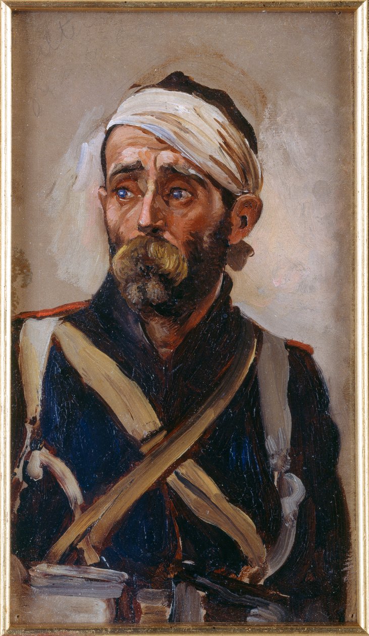 Studie van een gewonde wacht, Krim, ca. 1874 door Lady Butler