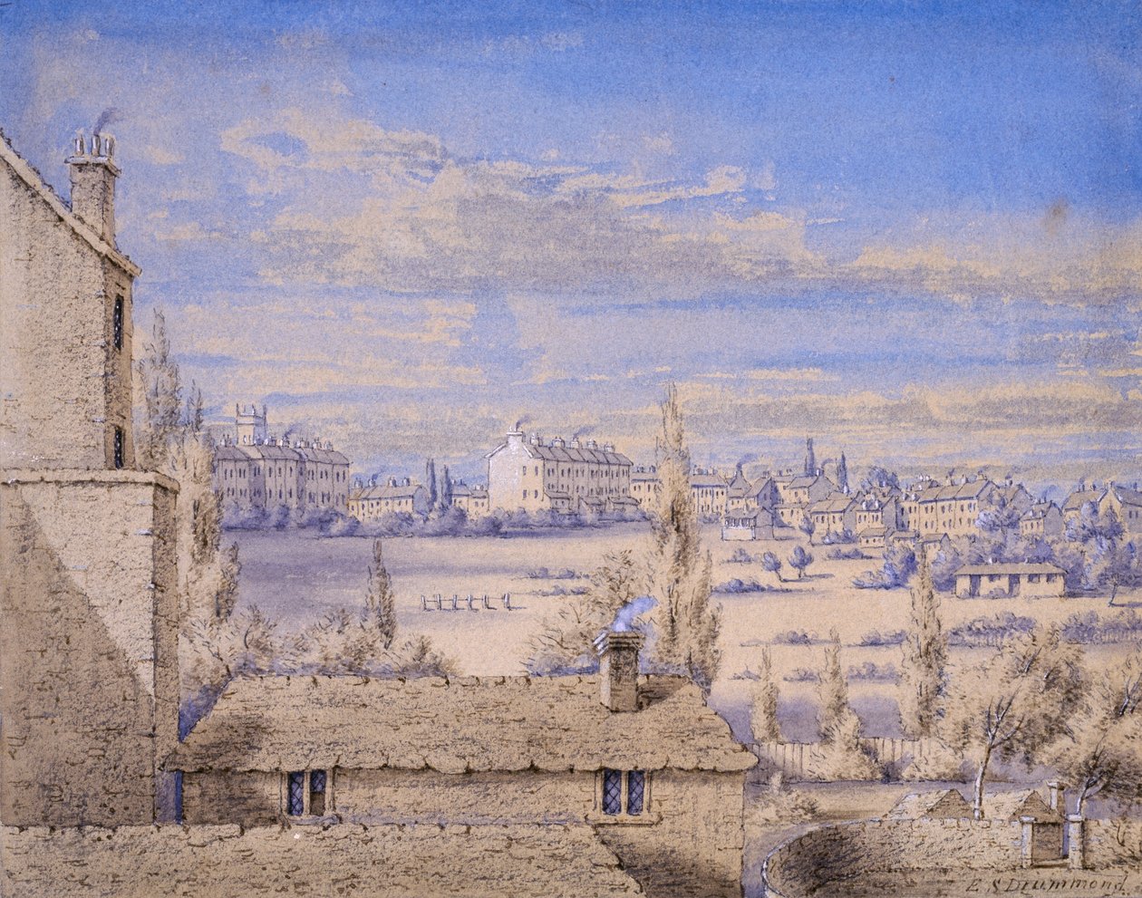 Uitzicht op Belgrave Square gezien vanaf No.6 Grosvenor Place, Londen, c.1820 door Lady Emily Drummond