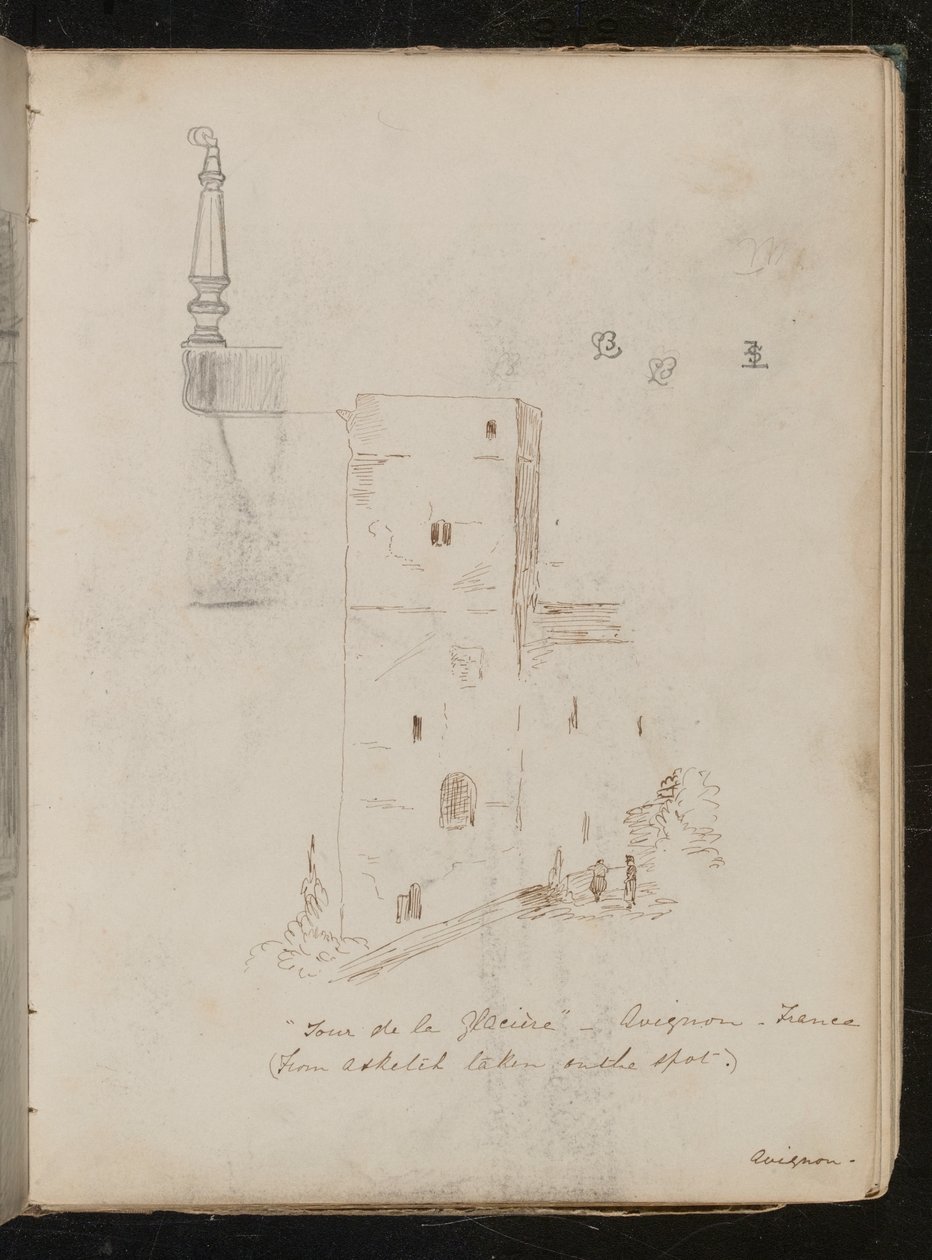 Studie van een Tafelpoot, Architecturale Studie, ?Tour de la Glacine - Avignon - Frankrijk door Lady Butler