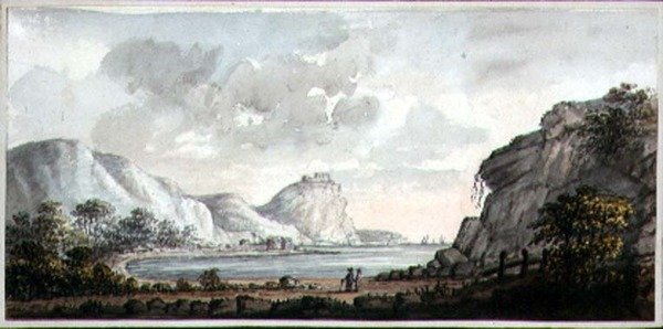 Landschap met twee figuren met uitzicht op een baai, ca. 1825 door Lady Egerton