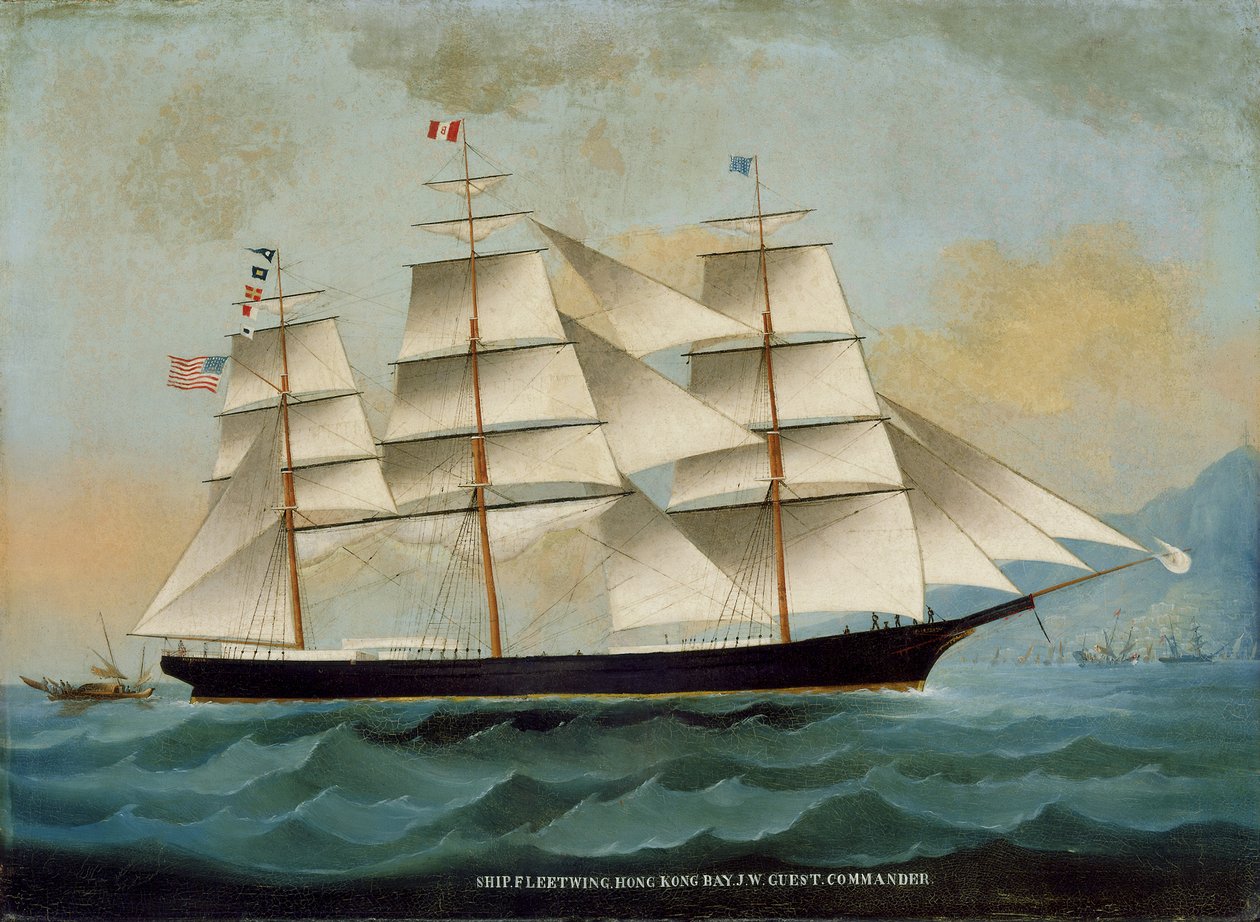 Het schip Fleetwing, Hong Kong Bay, J. W. Guest, commandant door Lai Sung