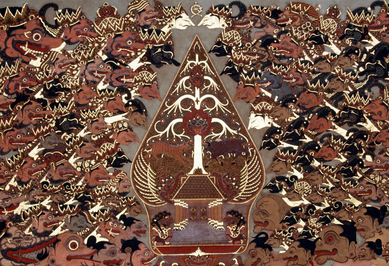 Schilderij in Wayang Beber-stijl geïnspireerd door schaduwtheater (wayang kulit), Mangkunegaran-paleis, Surakarta, Java, Indonesië door Amadeo (after) Modigliani