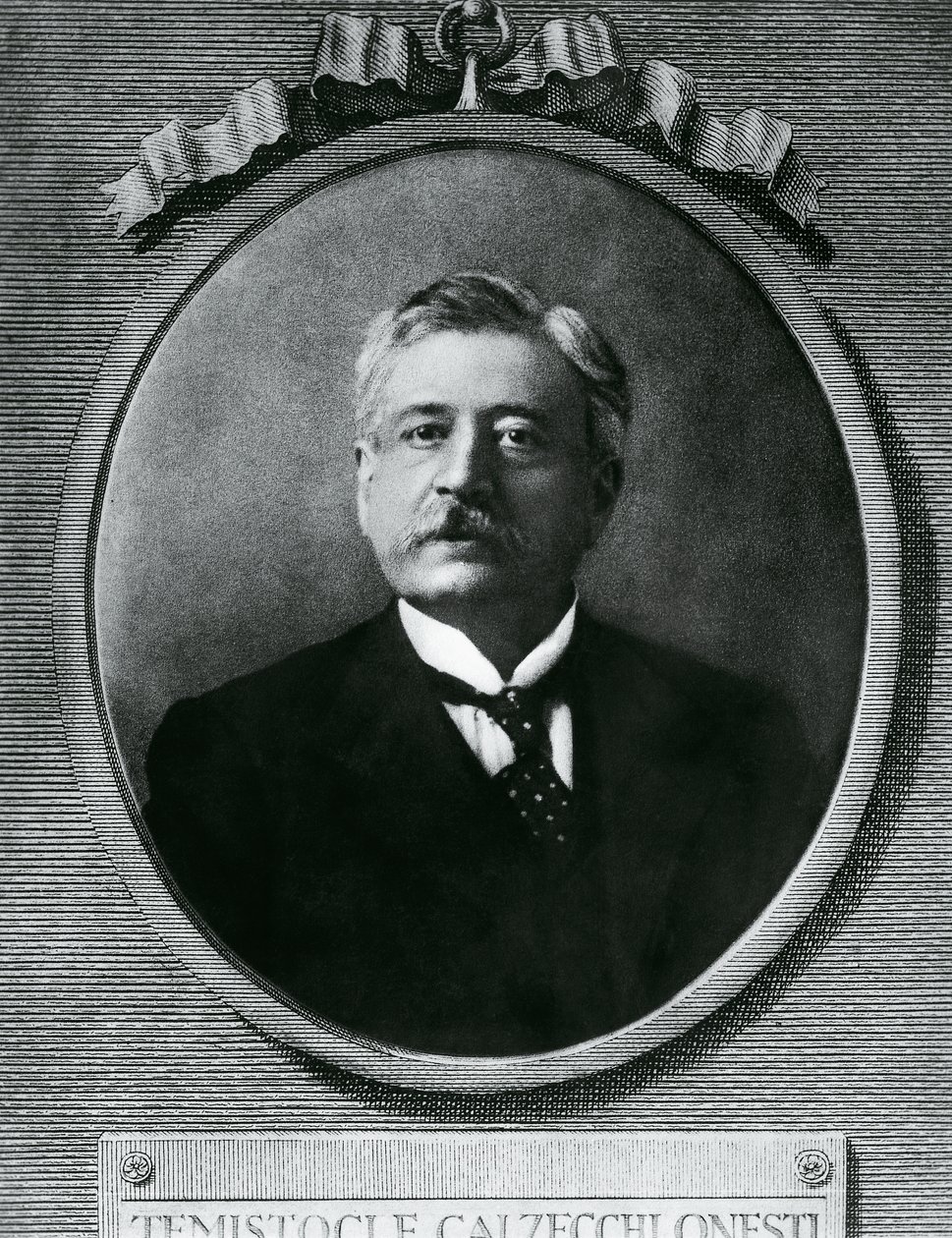Portret van Temistocle Calzecchi Onesti (1853-1922), Italiaanse natuurkundige en uitvinder, ets naar foto door Amadeo (after) Modigliani