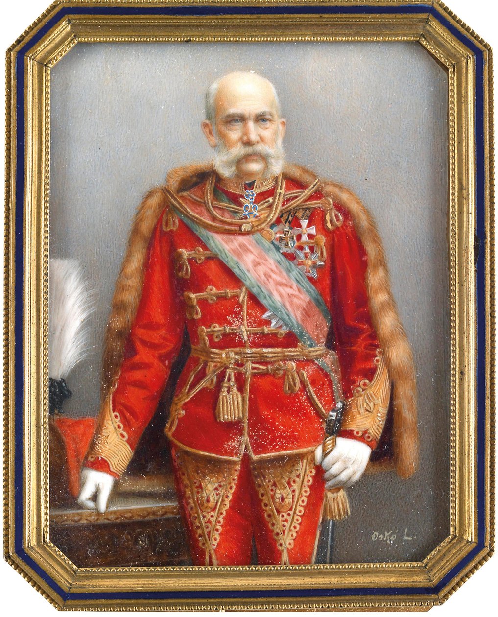 Portret van Frans Jozef I van Oostenrijk in Hongaars uniform door Lajos Osko