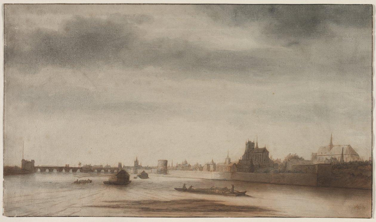 Uitzicht op Orléans vanaf de Loire, c. 1670 door Lambert Doomer
