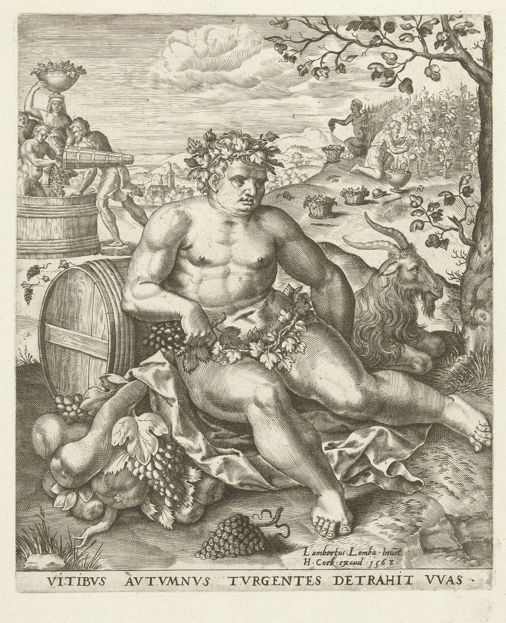 Herfst: Bacchus en de druivenoogst door Lambert Lombard