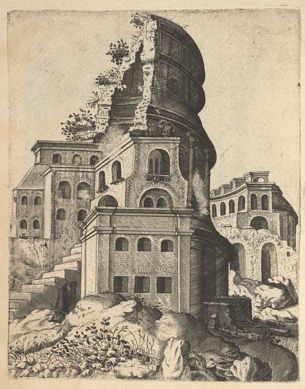Verticaal landschap met de ruïnes van de Tempel van Venus en Roma, uit de serie 