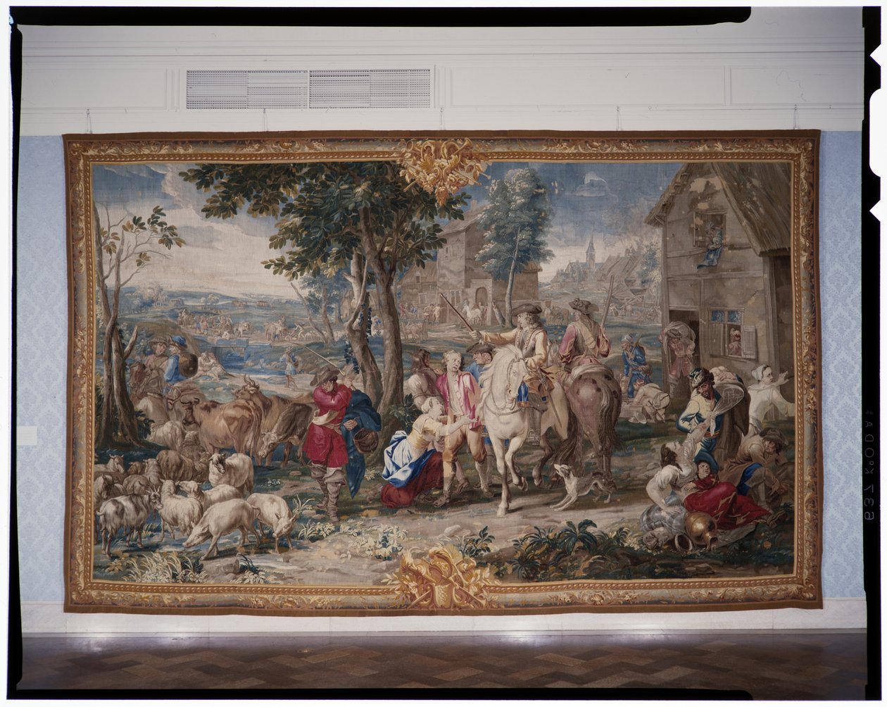 Plundering, uit de Art of War tapijtserie, 1708-12 (geweven 1712-18) door Lambert de Hondt