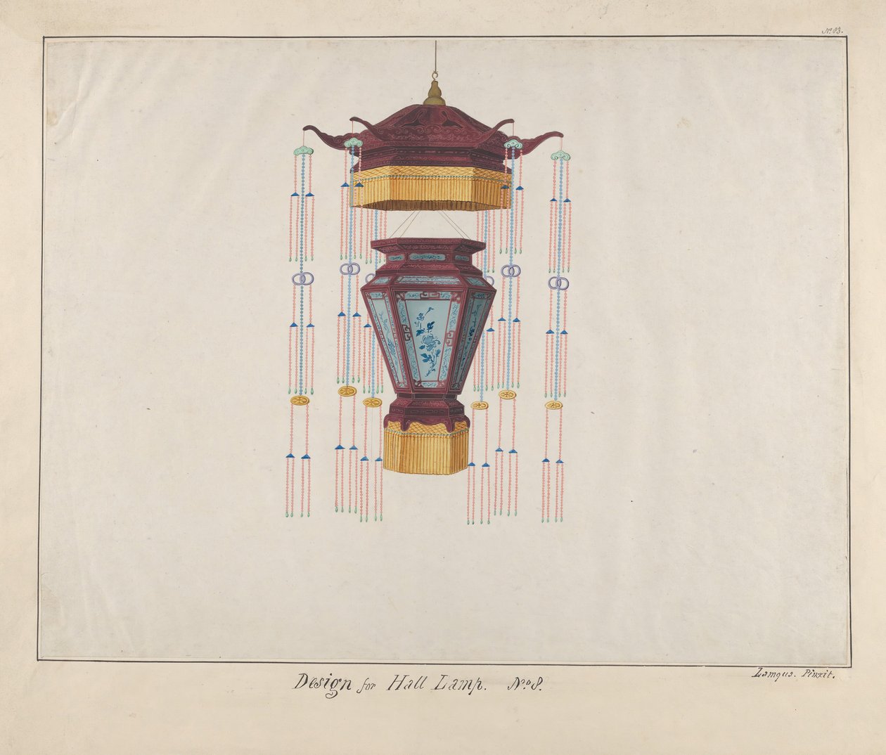 Ontwerp voor een hal lamp, ca. 1800-1810 door Lamqua