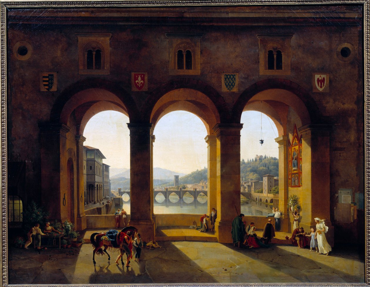 Zicht op Florence Ponte Vecchio. Schilderij door Theodore Turpin De Crisse (1782-1859) door Lancelot Théodore Turpin de Crissé de Crissé