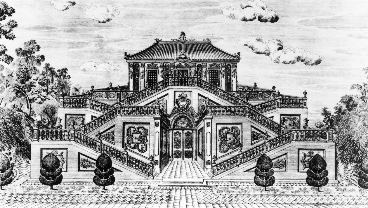 Oostzijde van het Paleis van de Rust van de Zee, Tuinen van Yuan Ming Yuan, Peking, 1783-86 door Lang Shining