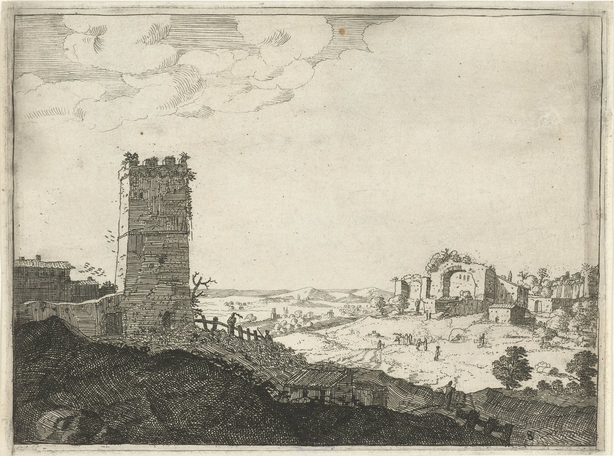 Landschap met toren door Laurens Barata