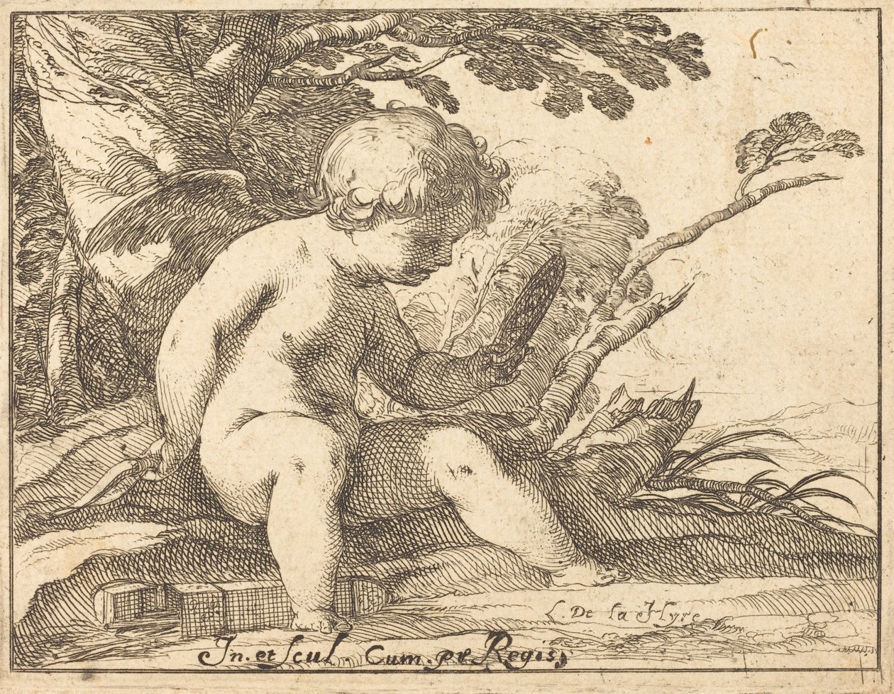 Cupido Kijkt in een Spiegel door Laurent de la Hyre